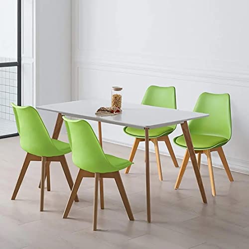 Image of Set of 4 Modern Style Mid Century Modern Dinning Room Cafe Hotel Office Wooden Legs Chair (Green Fully Wooden Legs)