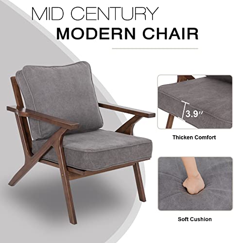 Okeysen Accent Chair Mid Century Modern Chair,Comfy Fabric Upholstered Armchair With Wood Frame And Removable Cushions, Side Reading Arm Chair Recliner Lounge Chairs For Bedroom, Living Room #TOP2