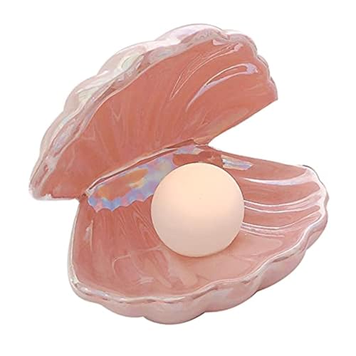Koolouispoper Ins Japanese Style Ceramic Shell Pearl Night Light Streamer Mermaid Fairy Shell Night Lamp for Bedside Home Decoration Xmas Gift (Pink)