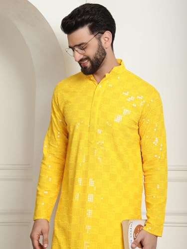 Image of SOJANYA (Since 1958 Men's Cotton Embroidered Sequinned Long Kurta