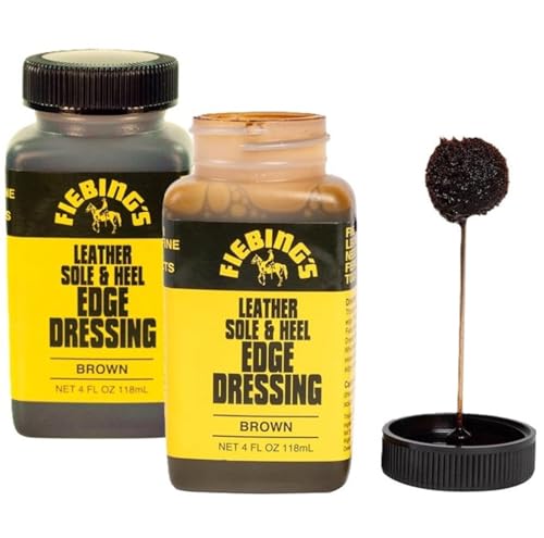 Fiebings Leather Sole & Heel Edge Dressing 2-Pack Brown (4 oz) - High Gloss Shoe Dressing for Leather Soles & Heels - Provides a Protective Finish - Includes Brush Applicator