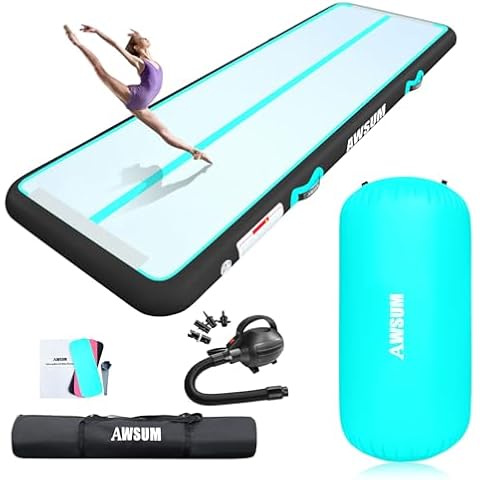 AWSUM 13ft Gymnastics Mat with 3.3ft L x 2ft Diam Air Barrel Roller Tumbling Backbend Trainer for Inflatable Gymnastics Springboard Handspring Equipment, with Electric Pump Cover