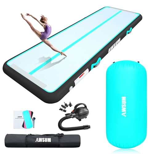 AWSUM 13ft Gymnastics Mat with 3.3ft L x 2ft Diam Air Barrel Roller Tumbling Backbend Trainer for Inflatable Gymnastics Springboard Handspring Equipment, with Electric Pump