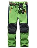 Echinodon Kinder Softshellhose mit Fleecefütterung Hose Wasserabweisend Winddicht Atmungsaktiv Warm Funktionshose Skihose Regenhose Jungen Mädchen Sporthose Wanderhose Grün M