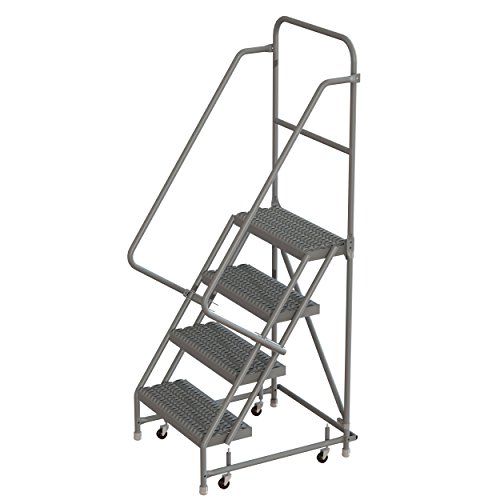 Image of Tri-Arc KDSR104242 4-Step Steel Rolling Industrial and Warehouse Ladder with Handrails and 24 inch Wide Grip-Strut Tread