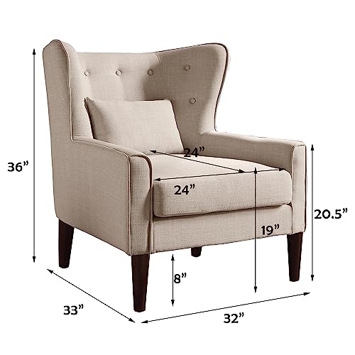 Rosevera Malcolm Liviana Tufted Fine Polyester Wingback Armreat Club Accent Chair With Back Cushion For Living Room Bedroom, Standard, Warm Beige #TOP1