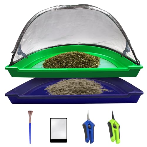 Trim-Daddy Trim Tray Bin - Trimming Pollen Sieve Sifter Trimmer Trays with 150 Micron Screen - Protective Cover - 2 Scissors - Magnifying Glass - Pollen Brush