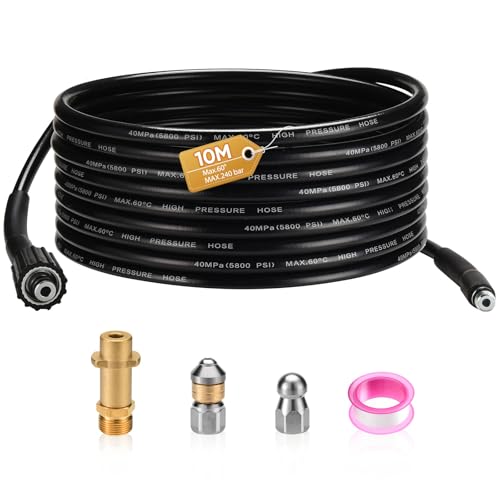 Rohrreinigungsschlauch 10m, mit M22 Adapter, Düsen starr + rotierend, 400Bar/60°C Hochdruckschlauch Geeignet für Kränzle Kärcher K2-K7 Rohrreinigungsset