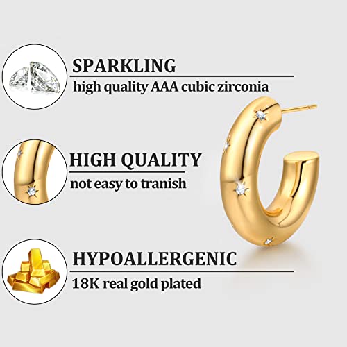 Chunky Gold Hoop Earrings For Women,18K Gold Plated Small Thick Open Gold Hoops Trendy Pearl Twisted Cz Earrings For Teen Girls #TOP7