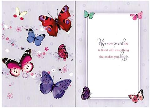 Female Birthday Card - Butterflies Purple Blue 7.5" x 5.25" 10017