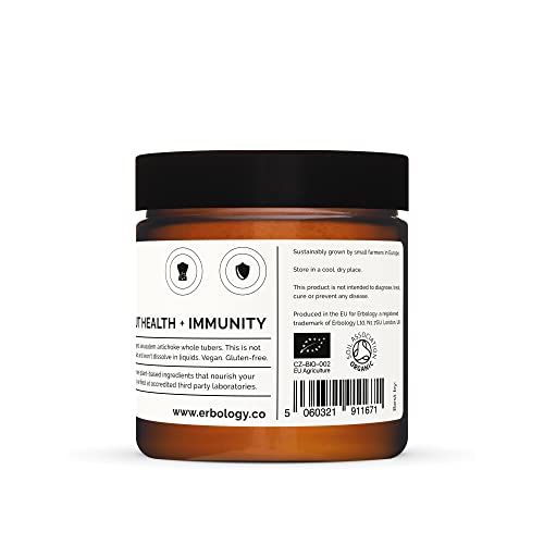 Erbology 100% Organic Sunchoke Powder 2.1 oz - 50% Prebiotic Inulin Fiber - Support Gut Health and Digestion - Feed Good Bacteria - Vegan and Gluten-Free - Non-GMO - No Additives or Preservatives