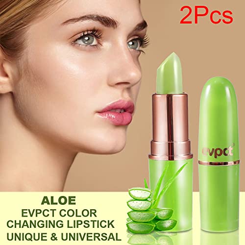 Evpct 2Pcs Aloe Vera Lip Color Changing Lipstick Tinted Lip Balm Set Green Magic Ph Lipstick Color Change Changing Crystal Flower Jelly Lipstick Gloss Stain Makeup Set For Women Girls Waterproof #TOP1