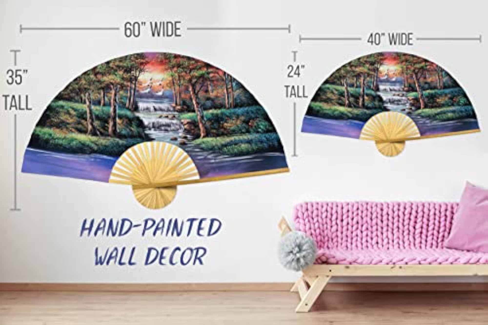 Medium 40" Folding Wall Fan - Oriental Thicket Hand-Painted Wall Art