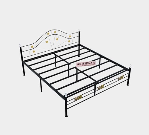 Image of Metal King Size Platform Bed for Bed Room | Heavy Duty Bed for Kids Room - (Glossy Finish Black)