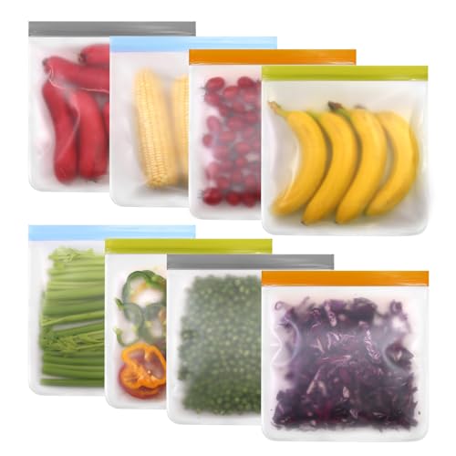 SumDirect 8Pcs Reusable Gallon Freezer Bags BPA Free Dishwasher Safe Leakproof Food Storage Bags for Vegetable Sandwich Fruits Snack Travel Items