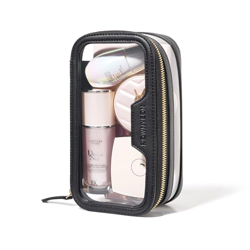 ROWNYEON Waterproof Toiletry Organizer Train Case, CLear Travel Makeup Bag for Women?Transparent Cosmetic Bag?Portable Makeup Case Organizer (black)