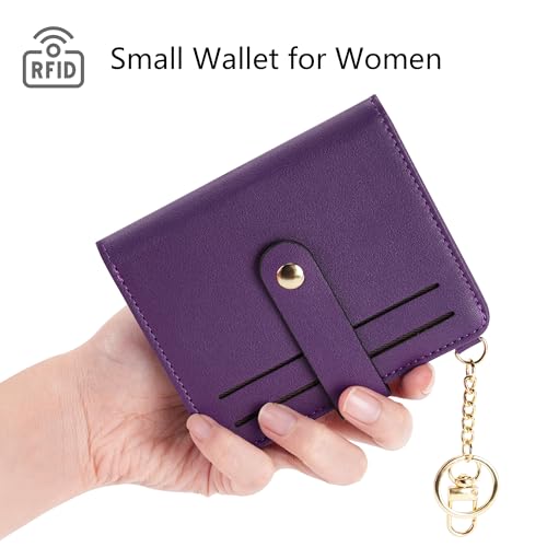 Image of Airkit Small Wallet Women RFID, PU Leather Card Holder with Keychain | Slim Compact Zipper Coin Purse for Ladies, Travel Holiday Gifts for Mom, Cute Mini Bifold Wallets