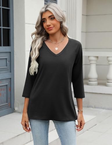 Image of Zeagoo 3 /4 Length Sleeve Womens Tops Casual V Neck Shirts Soft Basic Tees Business Work Blouses