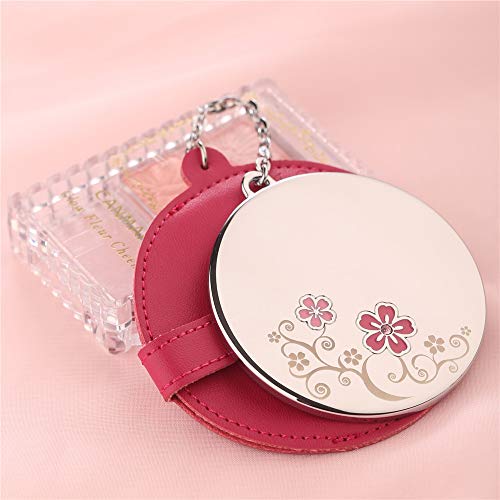 Milesi Cherry Blossom Mini Round Makeup Mirror With Leather Holster Gift For Women (Peach Red) #TOP1