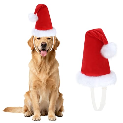 Rypet Dog Santa Hat Adjustable Christmas Santa Claus Pet Christmas Hat Diameter 5.5 Height 12.6 Red Christmas Hats for Medium to Large Dogs and Cats