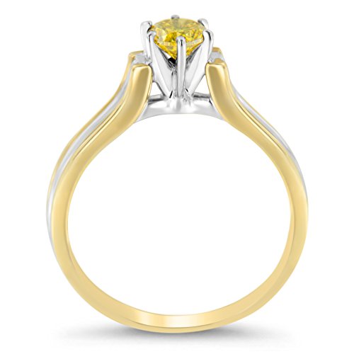 Original Classics 14K Two-Toned Gold Treated Yellow Round Diamond Solitaire Engagement Ring (0.5 Cttw, Yellow Color, I2-I3 Clarity) - Size 6-1/2