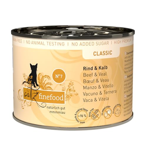 catz finefood N° 7 Rind & Kalb Feinkost Katzenfutter nass, verfeinert mit Aprikose & Ananas, 6 x 200g Dosen