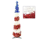 5Ft Pop up Christmas Tree 4th of July Patriotic Decorations Tree with Color Light, Artificial Tinsel