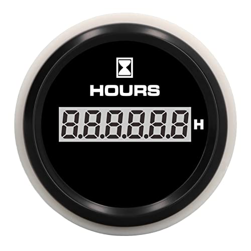Indicatore orario 52 mm, quadrante nero Retroilluminazione a 7 colori Antiappannamento DC 9‑32 V IP67 Contaore barca impermeabile ad alta precisione per