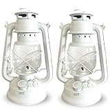 BESTIF Petroleumlampe für Innenräume 2er Set Nostalgische Strumlaterne mit Docht Öl-lampe Weiß