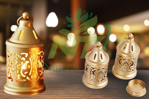 Image of Hanging Metal Candle & Tealight Holder Lantern Set with LED Candle - Decorative Golden Vintage Lanterns for Home Decor, Living Room,Balcony, Garden & Festival Gifting (Set of 1)