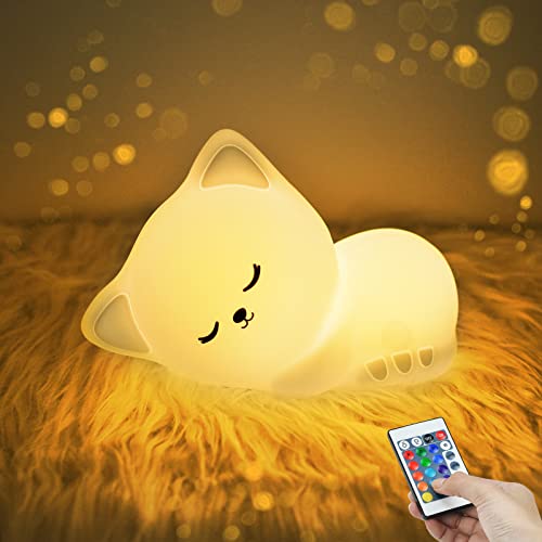 YOTOZU Veilleuse Chat Rechargeable Par Usb Avec Capteur Tactile Et Télécommande 4 Modes 16...
