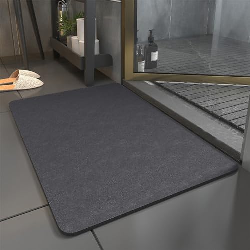 TOKLYUIE Super Absorbent Bath Mat, 45x70 cm Quick Drying Bath Rugs for Bathroom, Bath Mat Non Slip Anti Mould, Rubber Non-slip Bottom, Absorbent Floor Mat（Dark Gray, 45 * 70cm）