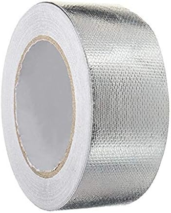 Glass Fiber Cloth Aluminum Foil Tape, HAOT Fireproof Self-Adhesive Tape High Temperature Leak Proof Tin Foil Paper Duct Tape Seal Pipe Insulation Tear Resistance Metal Repair 2" x 82' Roll - Silver