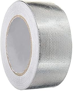 Glass Fiber Cloth Aluminum Foil Tape, HAOT Fireproof Self-Adhesive Tape High Temperature Leak Proof Tin Foil Paper Duct Tape Seal Pipe Insulation Tear Resistance Metal Repair 2