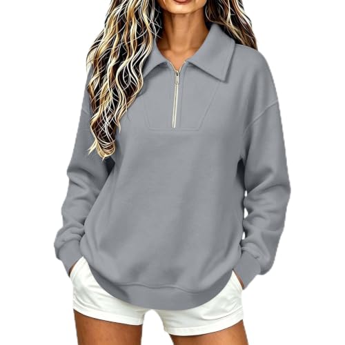 FPMLUXLL Women's Half Zip Collared Sweatshirt Trendy Casual Fall Pullover - image 1
