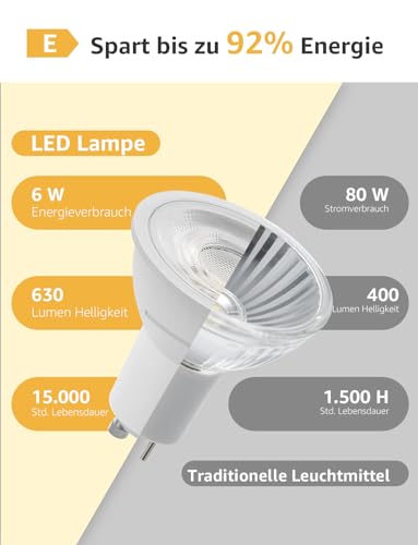 Lepro GU10 LED Warmweiss 6W Lampe, 2700K Warmweiß, 630 Lumen, 38° Abstrahlwinkel, Nicht dimmbar Reflektorlampe, Energiesparendes GU10 LED Leuchtmittel für Wohnzimmer, Küche, Schlafzimmer,4 Stück