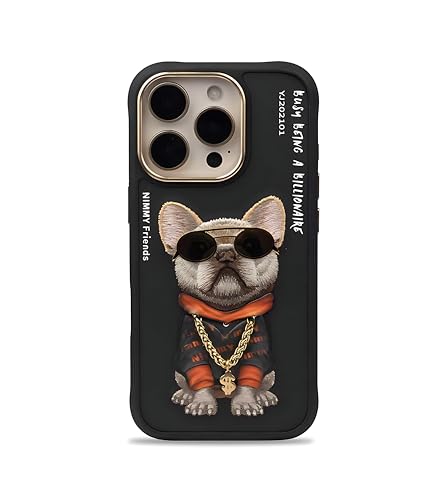 Image of Glasses Cute Series Case Cover for iPhone 15 Pro Max - Little Rich Tycoon | Fashion Back Cover with 3D Embroidery, Textured Animal Art, Shockproof Design, Stylish Metal Frame | Black Edition