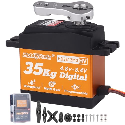 Image of HobbyPark RC Servo High Torque 35KG Digital Servo Metal Gears for 1 /7 1 /8 1 /10 RC Crawlers Compatible with SCX10 II TRX4 D90 VS4-10 with 25T Servo Horn, 180 Degree 8.4V HV (35kg Torque)