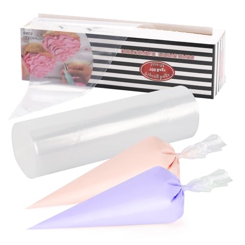 100 Pcs Disposable Icing Piping Bags, 13 Inch Clear Plastic Pastry Bags for Cake Cupcake Dessert Cookies Decoration (22x33cm)