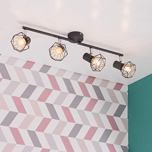 MiniSun Retro Style Light Grey 4 Way Adjustable Metal Basket Cage Straight Bar Ceiling Spotlight
