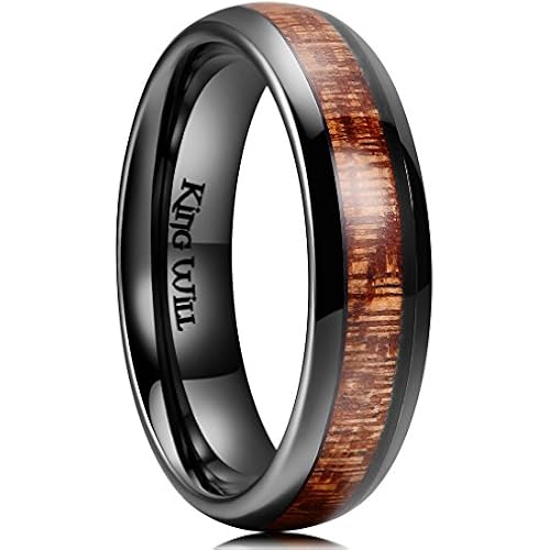 King Will Ceramic Wedding Band for Men Women with Wood Inlay