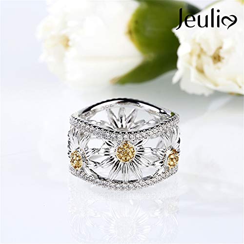 Jeulia Women Sunflower Band Rings S925 Sterling Silver Yellow Diamond Rings Hollow Curved Promise Rings For Her Anniversary Birthday Gift (7) #TOP2