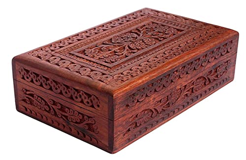 ZYNTIX Wooden Carvings Jewellery Box | Handmade Decorative Case Kit | storage boxes | big box | jewellery box organisers | Vanity Organiser for Women, jewellery box for girls (10 x 6 inch)