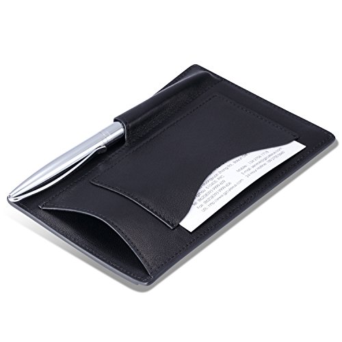 HISCOW Classy Leather Note Jotter with Pen Holder - Italian Calfskin (Black)