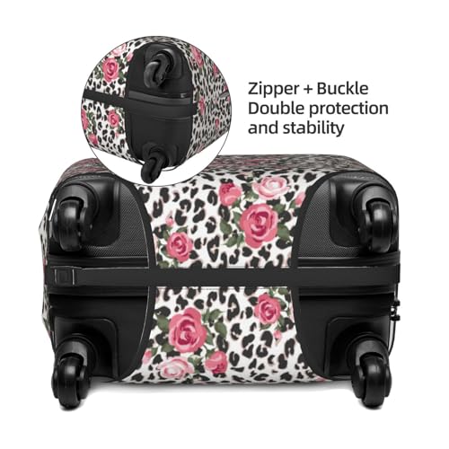 Rose Leopard Print Black Pink Luggage Cover Elastic Suitcase Covers for Protector Suitcase Sleeve for Luggage 18-32 In4