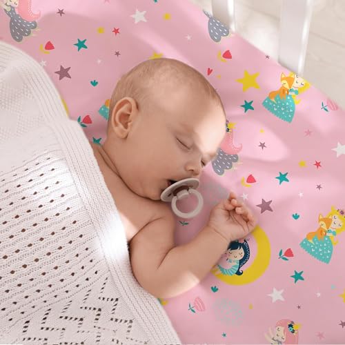 Image of Plushii 4 Pack Fitted Crib Sheets for Baby Girls, 28 inchx 52 inch Extra Soft Microfiber Crib Sheet Set for Standard Crib & Toddler Mattress Pad, Rabbit & Moon & Bunny & Pink