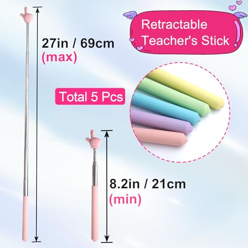 Pndeyo 5 peças de ponteiros retráteis para professores para leitura em sala de aula, bastão de ponte