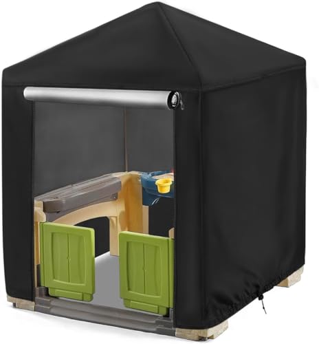 Andacar Outdoor Playhouse Cover for Step2 Charming Cottage Kids Playhouse,Waterproof Kids Outside Play house Cover Outdoor Play Houses Covers for Kids - 59"L×50"W×58"H, Black