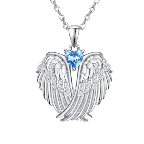 Image of KINGWHYTE December Birthstone 925 Sterling Silver Angel Wings Necklace