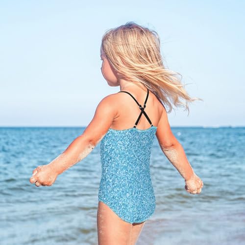 Blue Glitter Girls One Piece Swimsuits Colorful Sport Halter Swimwear Beach Bathing Suit 4T4